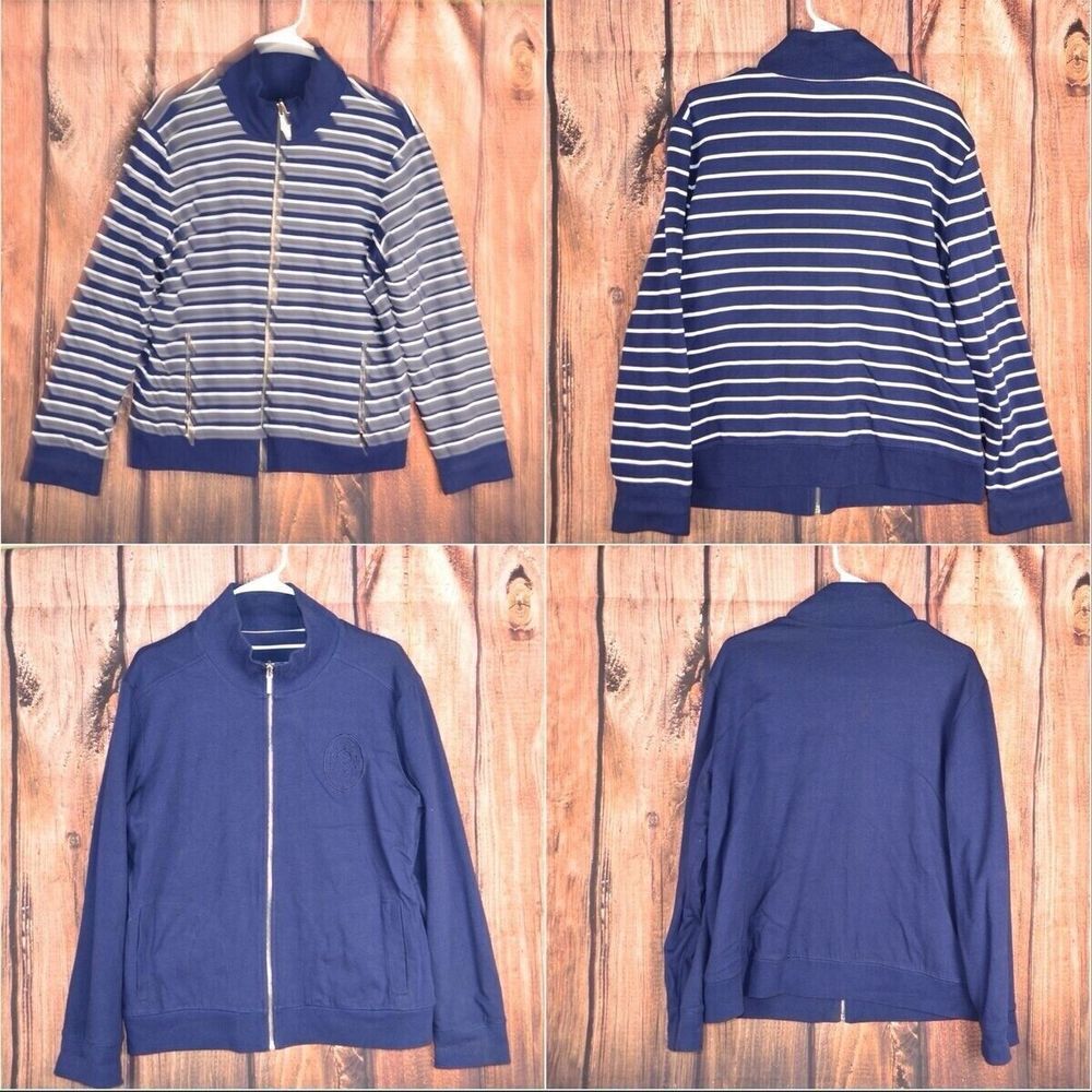 Lauren Ralph Lauren Womens Blue and White Zip Athletic Jacket Reversible 2xL